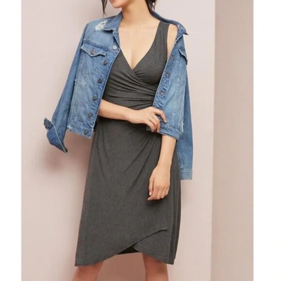 Anthropologie Maeve Yvette Ruched Dress Gray L - Picture 3 of 12